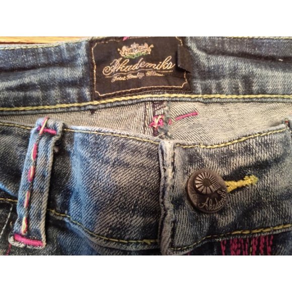 Womens AKADEMIKS RHINESTONE MIDRISE STRAIGHT LEG JEANS SIZE 16 - Picture 6 of 9